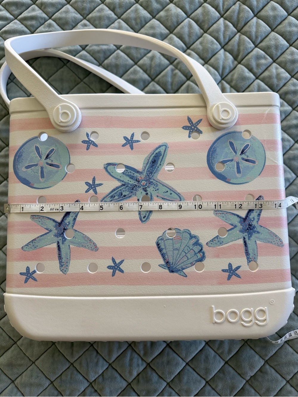 NWOT BOGG BAG Pink & White Striped Tote with Blue Seashell Motif